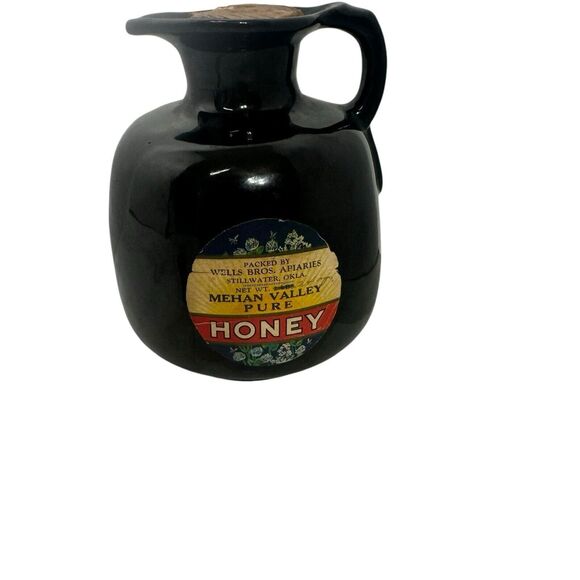 Frankoma Pottery Honey Jar Jug ~ #833 Black Pitcher Design~ W/ Original Sticker - Picture 1 of 10